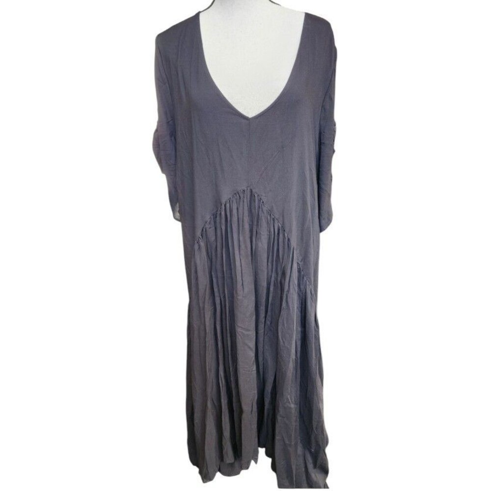 AVENUE Black Viscose Maxi Dress Size 22/24 NWT Full Flowy Ruched